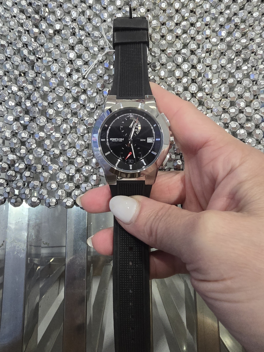 Kenneth Cole Stainless Steel Case Watch with Black Dial and Black Strap